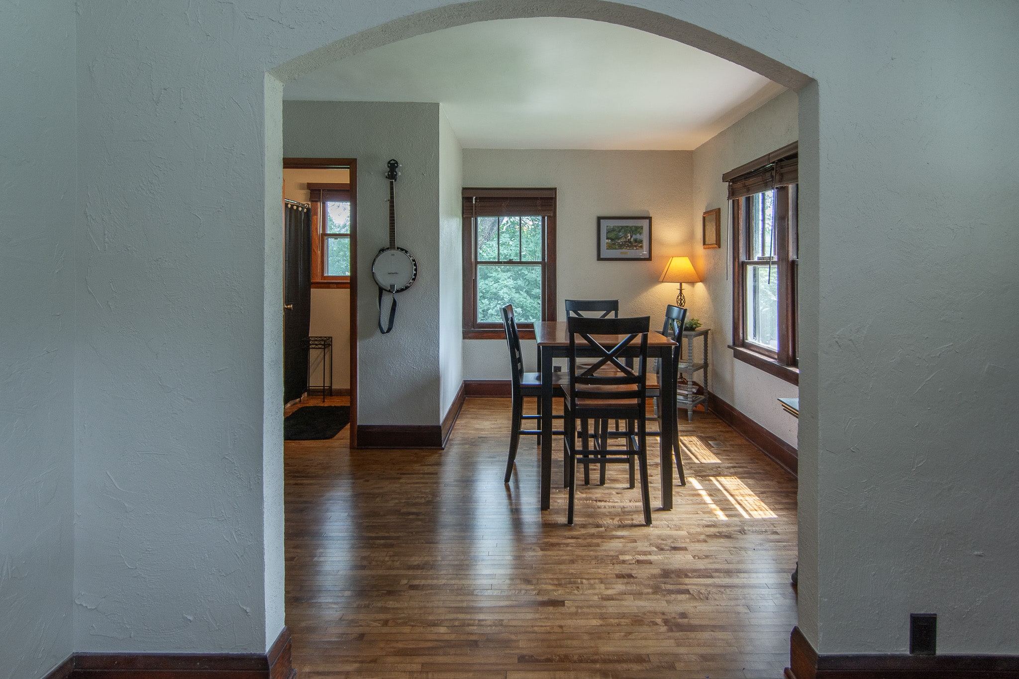 Spacious dining area with farmhouse charm